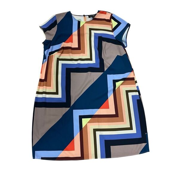 Eloquii Multicolor Geometric Pattern Striped Shift Dress - Picture 1 of 10
